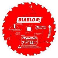 Diablo D0724A Circular Saw Blade, 7-1/4 in Dia, 5/8 in Arbor, 24-Teeth, Carbide Cutting Edge