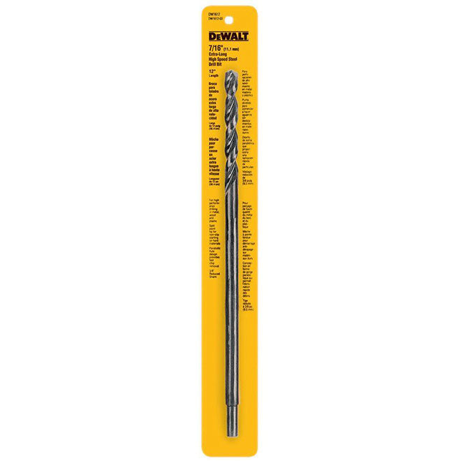 DeWALT DW1612 Drill Bit, 7/16 in Dia, 12 in OAL, Spiral Flute, 7/16 in Dia Shank, Round Shank