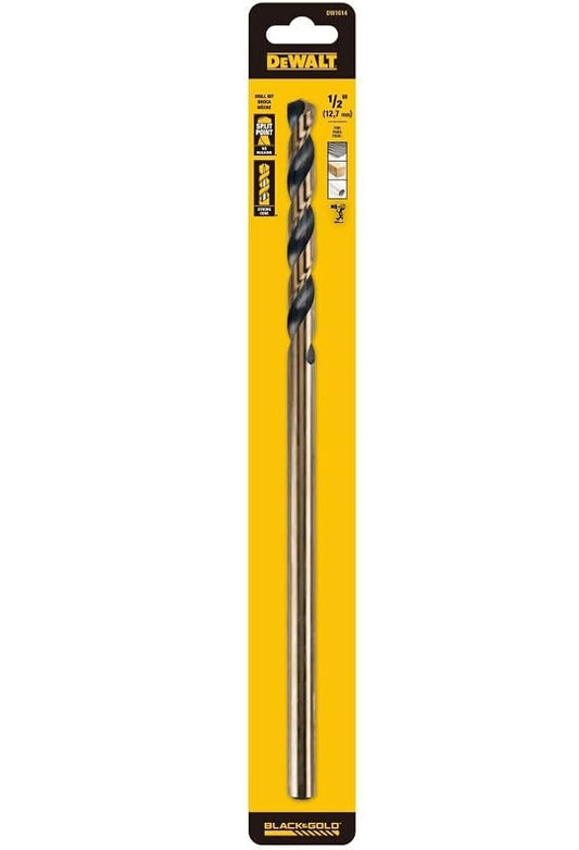 DeWALT DW1614 Drill Bit, 1/2 in Dia, 12 in OAL, Spiral Flute, 1/2 in Dia Shank, Round Shank