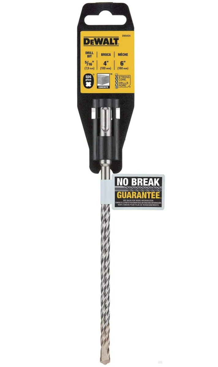 DeWALT DW5424 Hammer Drill Bit, 5/16 in Dia, 6 in OAL, Helix Flute, 4-Flute, 5/16 in Dia Shank, SDS Plus Shank