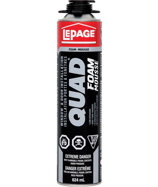 LePage Quad 1482482 Foam Sealant, Tan, 1 to 6 hr Functional Cure, 14 to 86 deg F, 598 g Aerosol Can