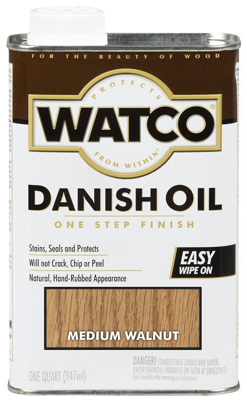 Watco A65941 Danish Oil, Medium Walnut, Liquid, 1 qt, Can
