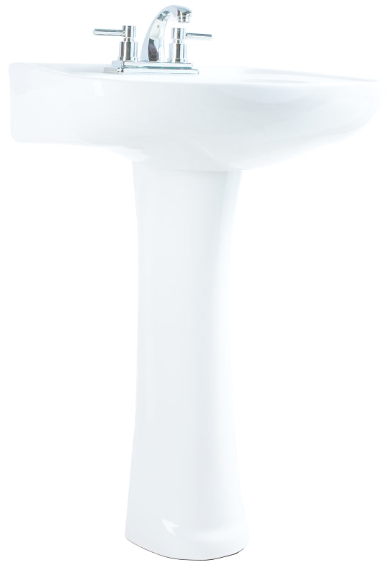 Craft + Main TP22074W Pedestal Sink, 4 in Faucet Centers, Vitreous China, 18-1/4 in OAL, 22-3/4 in OAW