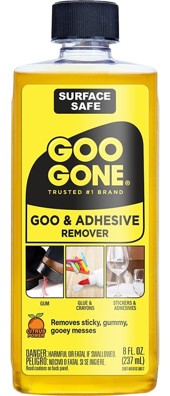 Goo Gone 2087 Goo and Adhesive Remover, 8 oz Bottle, Liquid, Citrus, Yellow