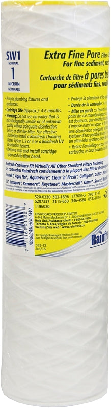 Rainfresh SW Series SW1 Filter Cartridge, 1 um Filter, Polypropylene Filter Media
