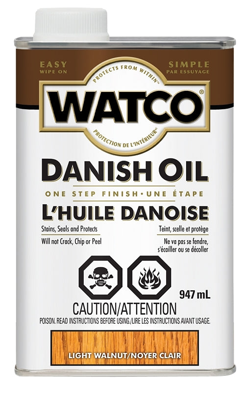 WATCO 65541 Danish Oil, Light Walnut, Liquid, 1 qt, Can