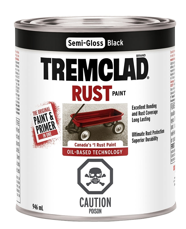 Tremclad 254940 Rust Preventative Paint, Oil, Semi-Gloss, Black, 946 mL, Can