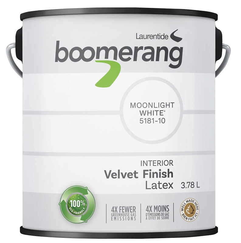 boomerang 5181 Series 5181-10L19 Interior Paint, Velvet Sheen, Moonlight, 3.78 L, 40 sq-m Coverage Area