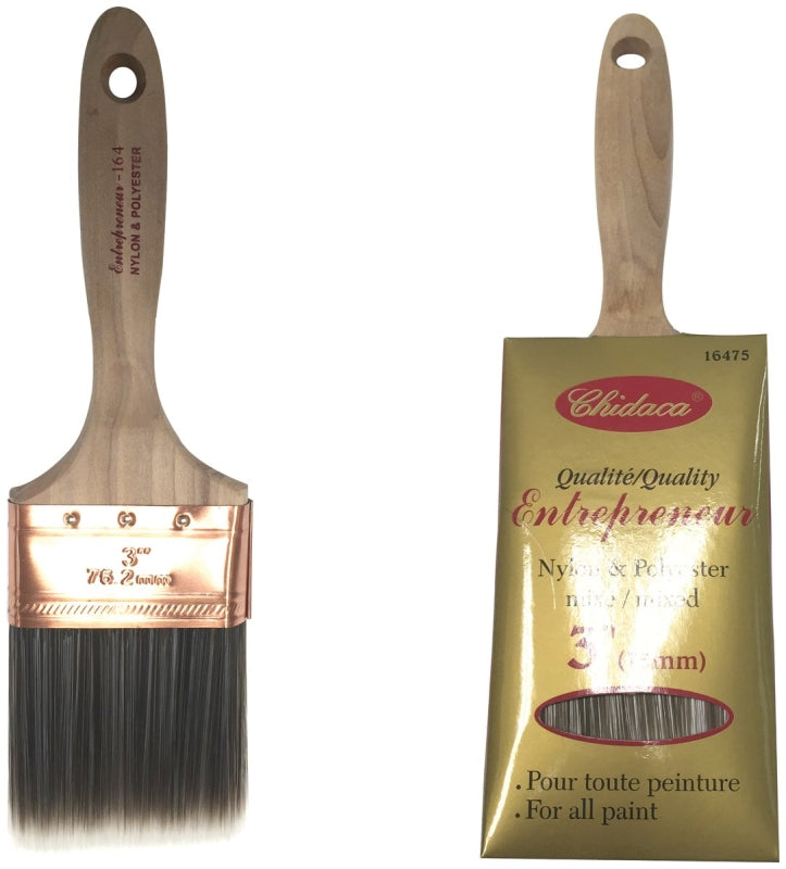 Chidaca 16475 Flat/Angular Paint Brush, 3 in W, Nylon/Polyester Bristle