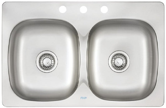 FRANKE PDL2031/3 Kitchen Sink, 3-Faucet Hole, 31-1/4 in OAW, 20-1/2 in OAD, 7 in OAH, Stainless Steel, Top Mounting