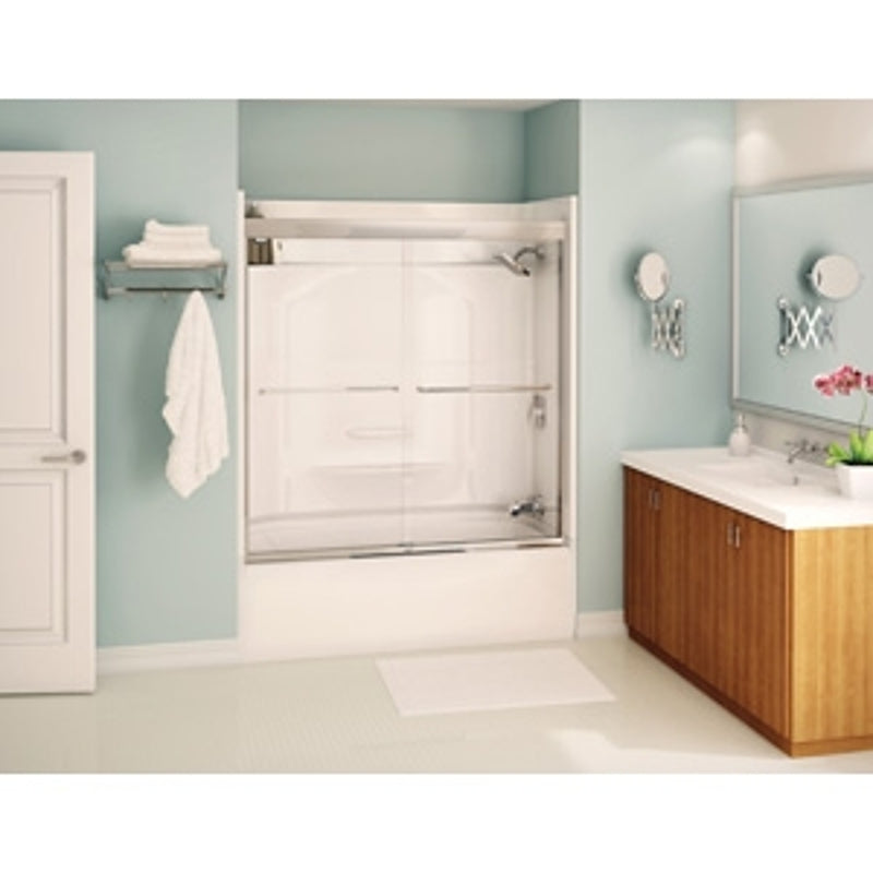 Maax Aura 135660-900-084-00 Sliding Tub Door, Semi-Frameless Frame, Aluminum Frame, Clear Glass, Bypass Door