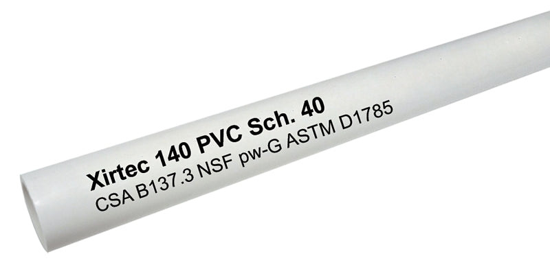 Xirtec 140 022748 Pipe, 1/2 in, 10 ft L, SCH 40 Schedule, White