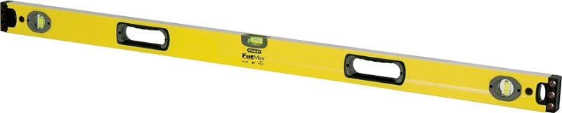 Stanley 43-548 Box Beam Level, 48 in L, 3-Vial, 2-Hang Hole, Non-Magnetic, Aluminum, Yellow