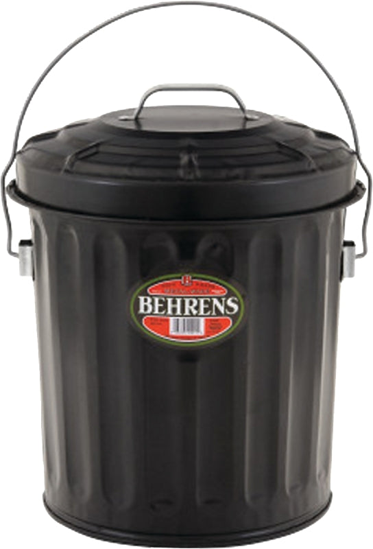 Behrens B907P Ash Pail, 7.5 gal, Steel, Black