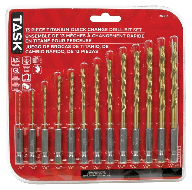 Task T92013 Drill Bit Set, 13-Piece, HSS, Titanium Nitride