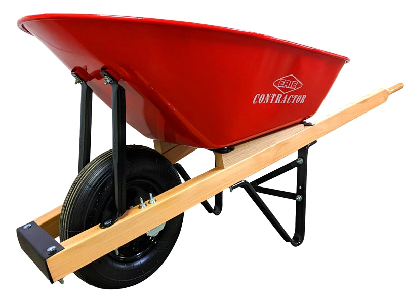Erie E-1035 Contractor Wheelbarrow, 6 cu-ft Volume, Steel, 1-Wheel, Pneumatic Wheel, 15.25 in Dia x 4 in W Wheel