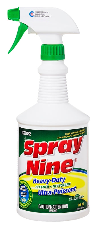 Spray Nine C26832 Germicidal Cleaner/Degreaser, 946 mL, Liquid, Citrus, Clear