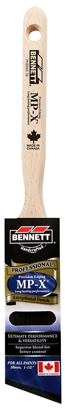 BENNETT PN 888 38 HARDWOO Paint Brush, 1-1/2 in W, Nylon/Polyester Bristle, Angular Handle