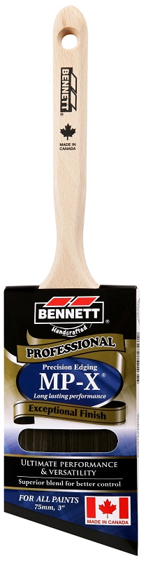 BENNETT PN 8888 75 Paint Brush, 3 in W, Nylon/Polyester Bristle, Angular Handle