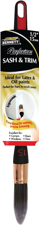 BENNETT PRF RND 15 Paint Brush, 1/2 in W, Nylon/Polyester Bristle, Ergonomic Handle