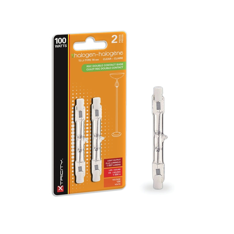 Xtricity 1-62079 Halogen Bulb, 100 W, RSC Double Contact Lamp Base, T3 J Lamp, Soft White Light, 1057 Lumens