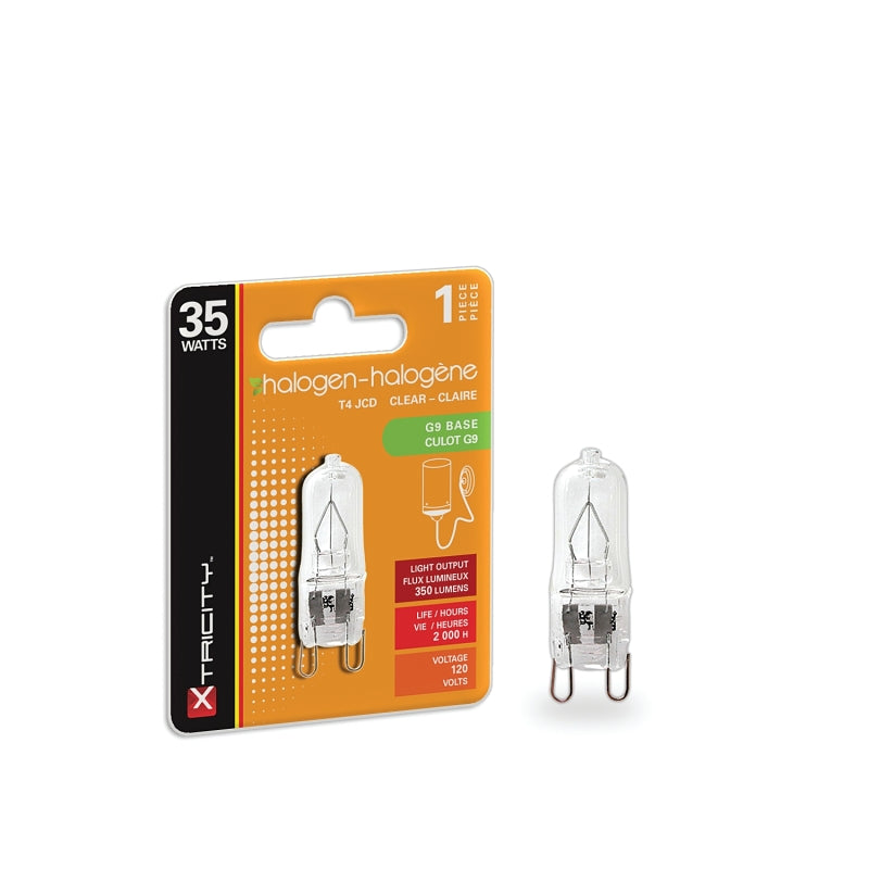 Xtricity 1-62009 Halogen Bulb, 35 W, G9 Lamp Base, T4 Lamp, Soft White Light, 350 Lumens, 2700 K Color Temp