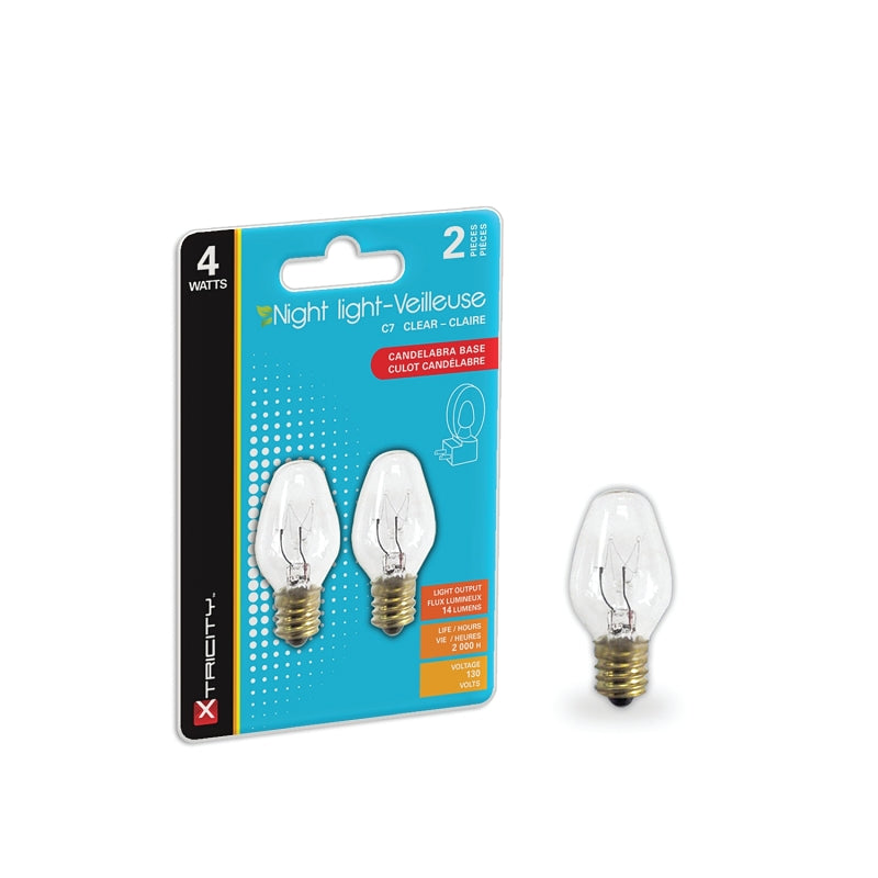 Xtricity 1-63009 Night Light Bulb, 4 W, Candelabra Lamp Base, C7 Lamp, Soft White Light, 14 Lumens