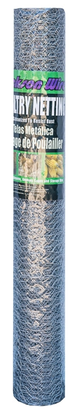 Jackson Wire 12 01 25 16 Poultry Netting, 50 ft L, 36 in W, 20 ga Gauge, Hexagonal Mesh, 1 in Mesh, Galvanized