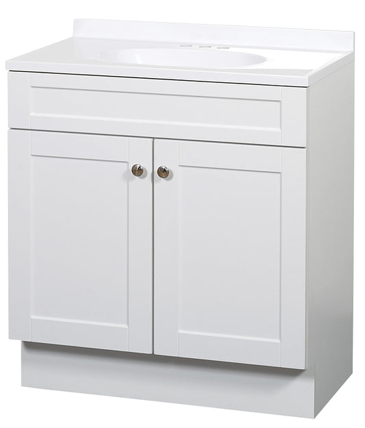 Zenna Home SBC36WW 2-Door Shaker Vanity with Top, Wood, White, Cultured Marble Sink, White Sink