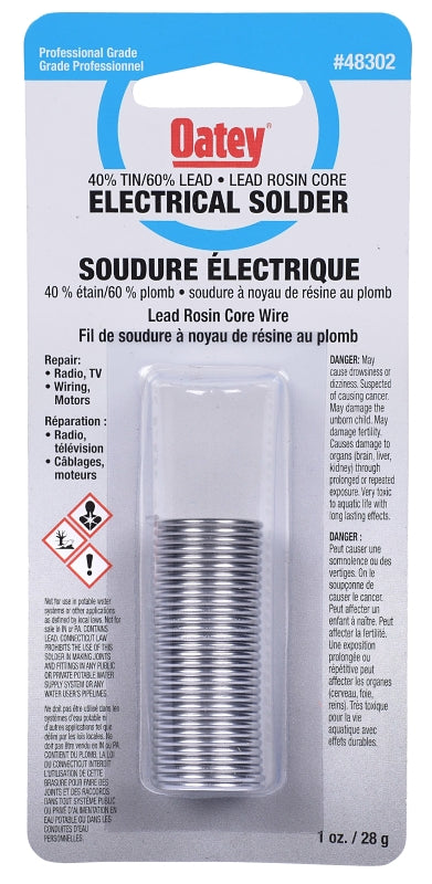Oatey 48302 Rosin Core Wire Solder, 28 g Carded, Solid, Silver Gray, 182.22 to 237.78 deg C Melting Point