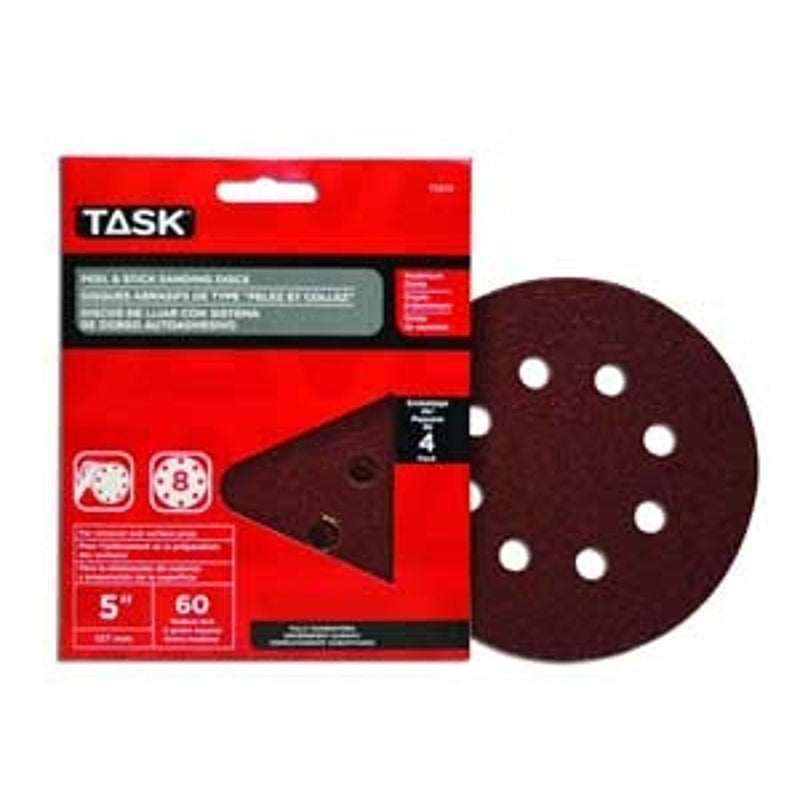 Task T13115 Sanding Disc, 5 in Dia, 120 Grit, Aluminum Oxide Abrasive, 8-Hole