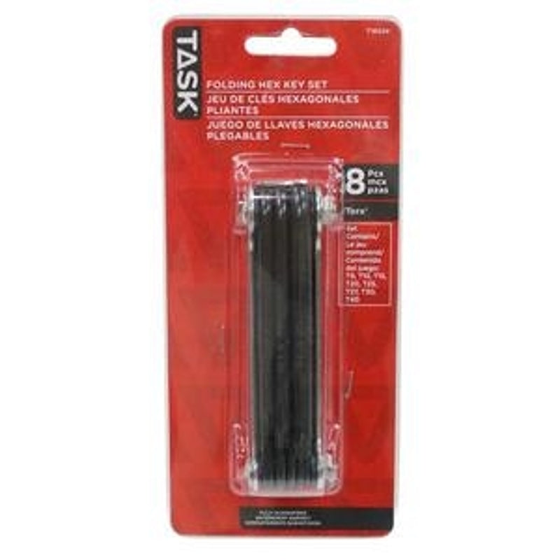 Task T16021 Hex Key Set, 8-Piece, Chrome Vanadium Steel, Satin Chrome, Black