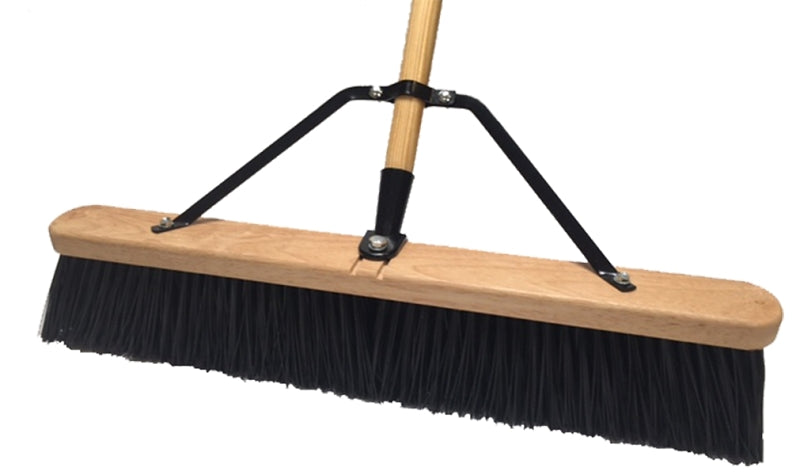 Simple Spaces 93135 Push Broom, 24 in Sweep Face, 4 in L Trim, Polypropylene Bristle, 60 in L, Bolt with Brace