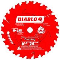 Diablo D0624A Framing Trim Saw Blade, 6-1/2 in Dia, 5/8 in Arbor, 24-Teeth, Carbide Cutting Edge