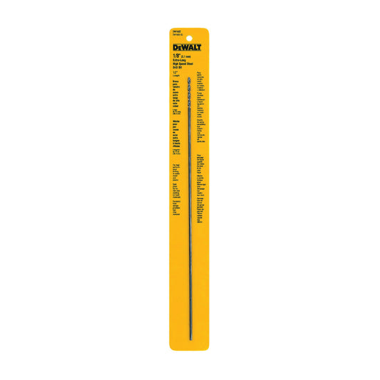 DeWALT DW1602 Drill Bit, 1/8 in Dia, 12 in OAL, Extended Length, Spiral Flute, 1/8 in Dia Shank, Round Shank