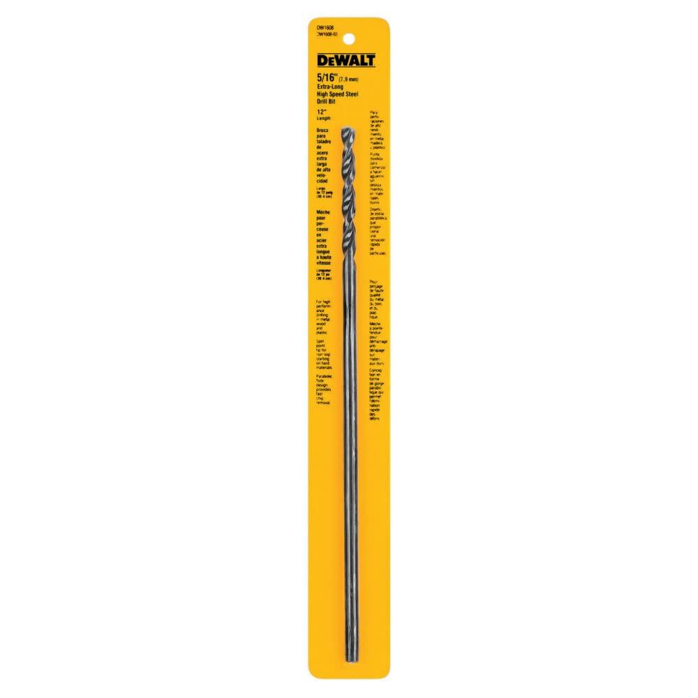 DeWALT DW1608 Drill Bit, 5/16 in Dia, 12 in OAL, Spiral Flute, 5/16 in Dia Shank, Round Shank
