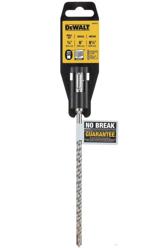DeWALT DW5418 Hammer Drill Bit, 1/4 in Dia, 8-1/2 in OAL, Helix Flute, 4-Flute, 1/4 in Dia Shank, SDS Plus Shank