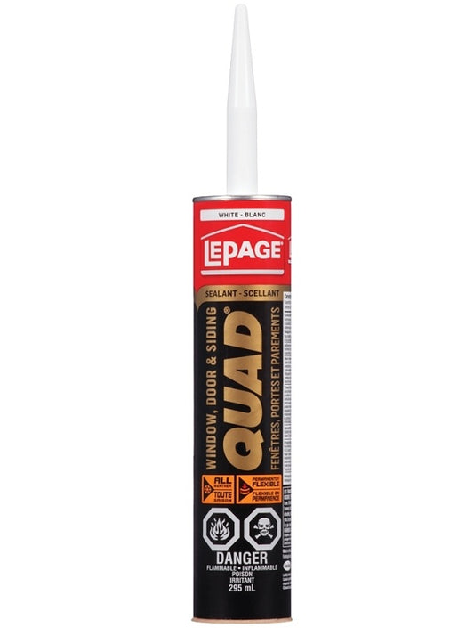 LePage QUAD 2398133 Window, Door and Siding Sealant, White, 295 mL Cartridge
