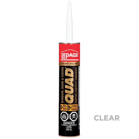 LePage Quad 1306768 Window Door and Siding Sealant, Clear, 7 to 14 days Curing, 20 to 100 deg F, 295 mL Cartridge