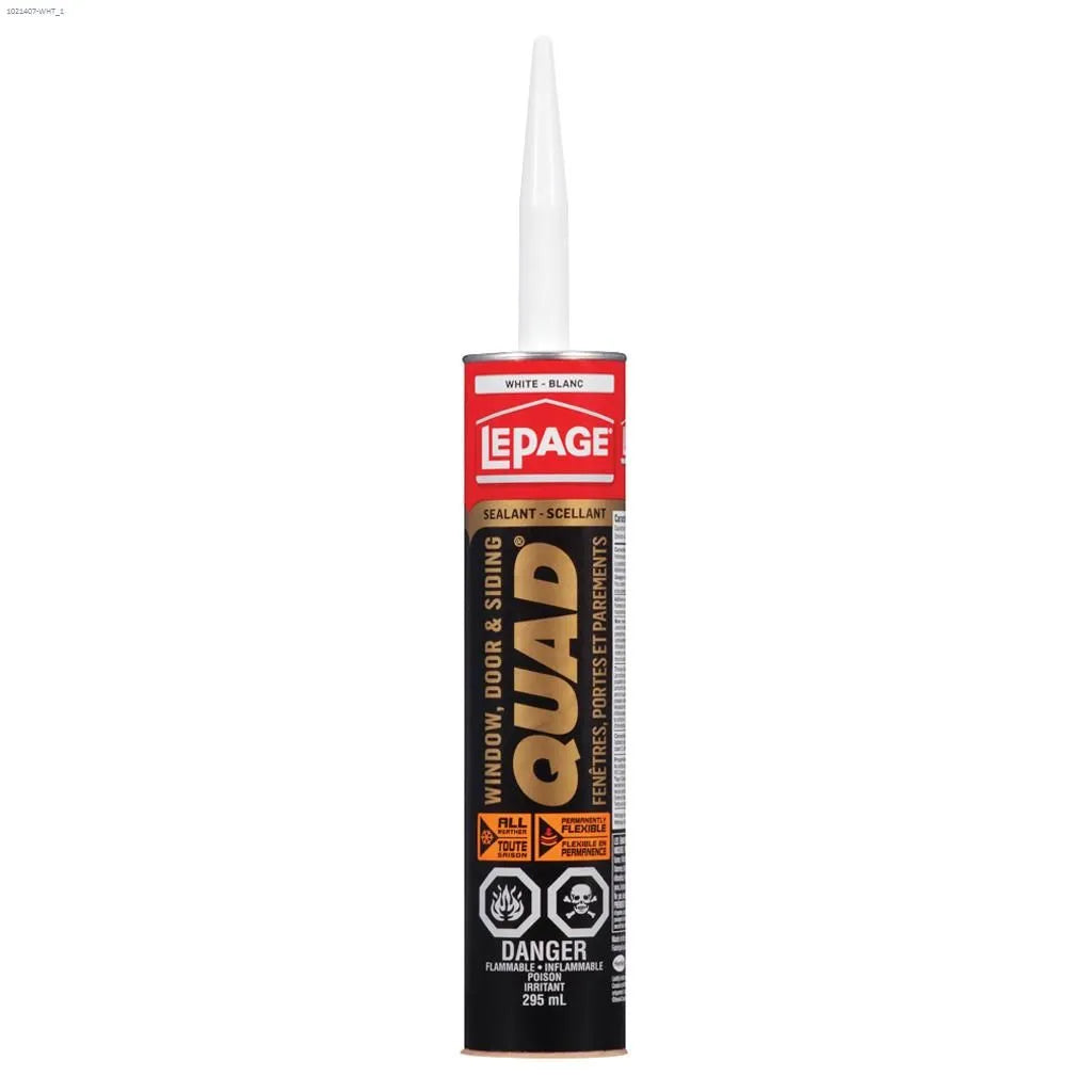 LePage Quad 1637349 Sealant, 7 to 14 days Curing, -7 to 38 deg C, 295 mL Cartridge