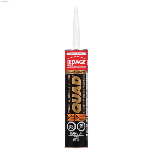 LePage Quad 1637349 Sealant, 7 to 14 days Curing, -7 to 38 deg C, 295 mL Cartridge