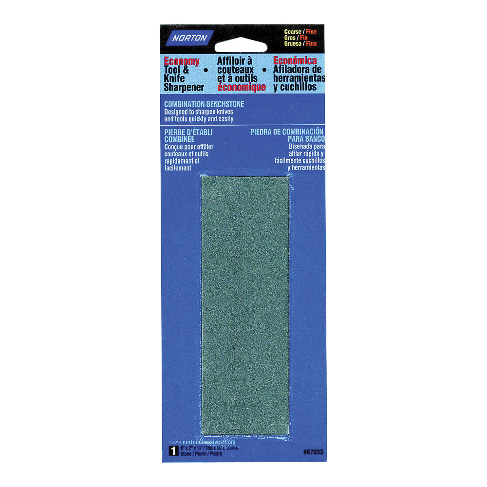 Norton 87933 Sharpening Stone, 6 in L, 2 in W, 3/4 in Thick, Coarse/Fine, Silicone Carbide Abrasive
