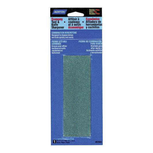 Norton 87933 Sharpening Stone, 6 in L, 2 in W, 3/4 in Thick, Coarse/Fine, Silicone Carbide Abrasive
