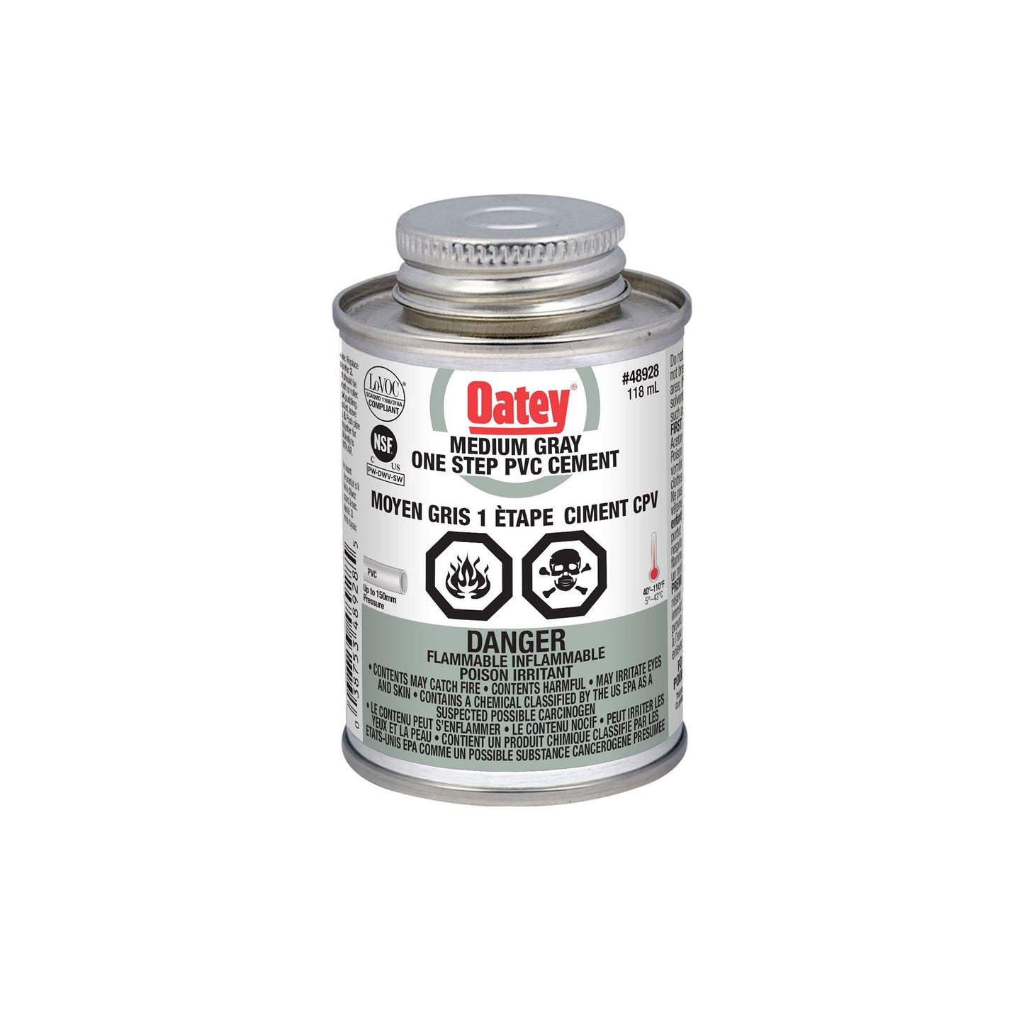 Oatey 48928 PVC 1-Step Medium Gray Cement, 118mL