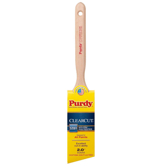 Purdy Clearcut Glide 144152120 Angular Trim Brush, 2 in W, 2-11/16 in L Bristle, Nylon/Polyester Bristle