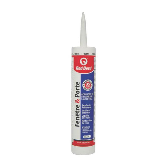 Red Devil 0111CA Siliconized Acrylic Caulk, White, 10.1 oz Cartridge