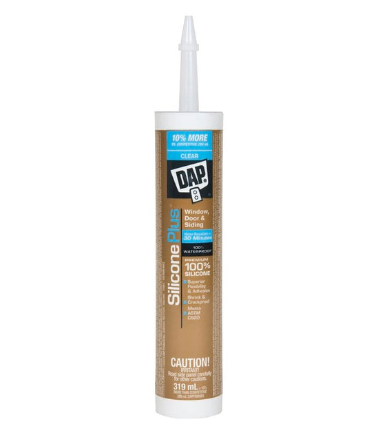 DAP Silicone Plus 73352 Window and Door Sealant, Clear, 40 to 120 deg F, 319 mL Cartridge