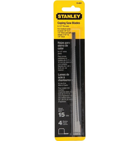 Stanley 15-061 Coping Saw Blade, 6-1/4 in L, 15 TPI, HCS Cutting Edge