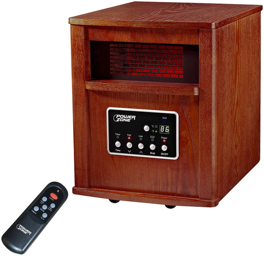 PowerZone Infrared Quartz Wood Cabinet Heater with Remote Control, 12.5 A, 120 V, ECO/1000/1500 W, Cherry