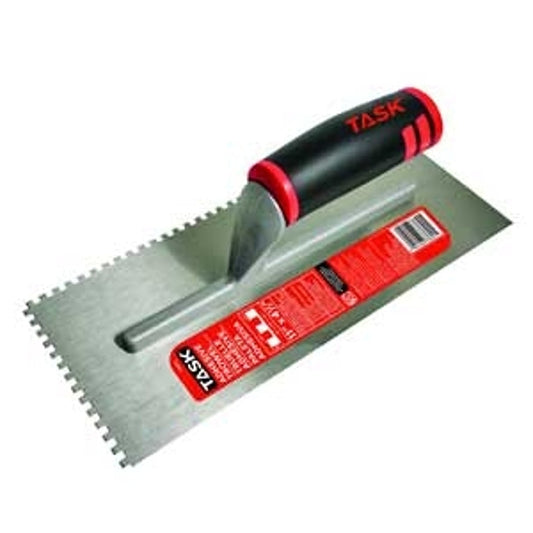 Task T33621 Adhesive Trowel, 11 in L Blade, 4-1/2 in W Blade, HCS Blade, Square Notch End, FlexFit Grip Handle